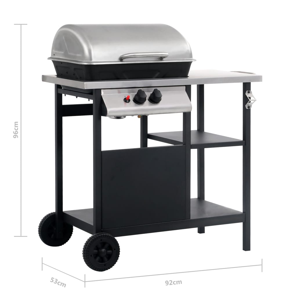 Gasbarbecue Met 3-Laags Zijtafel Zwart En Zilverkleurig