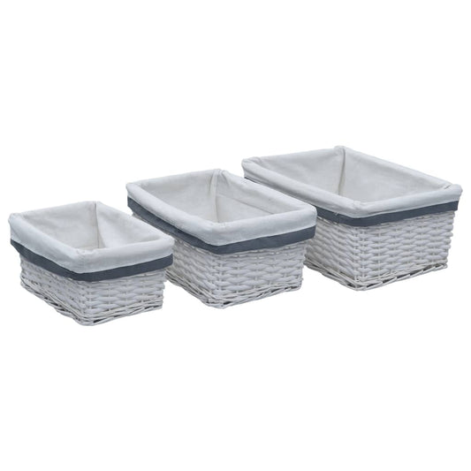 3-Delige Mandenset Stapelbaar Wilgenhout Wit