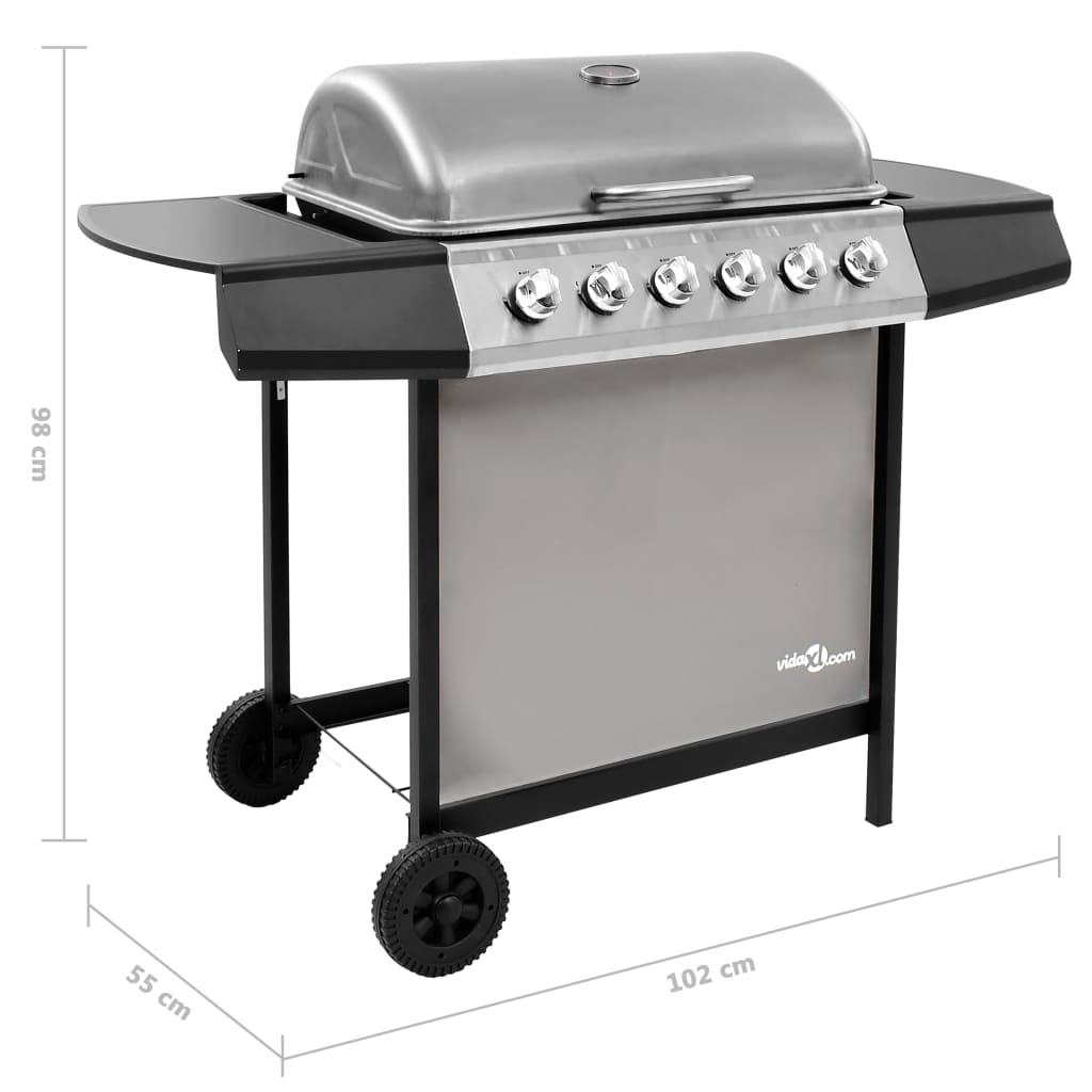 Gasbarbecue Met 6 Branders Zwart En Zilverkleurig