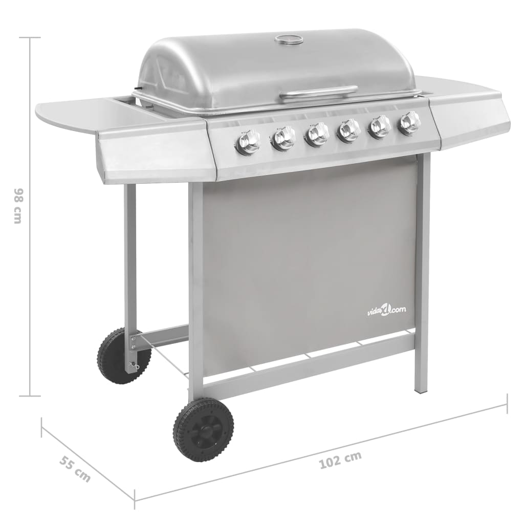 Gasbarbecue Met 6 Branders Zilverkleurig