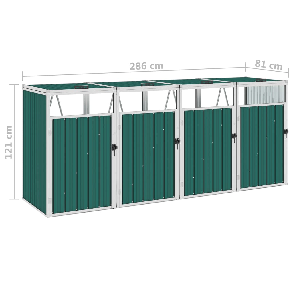 Afvalbakberging Vierdubbel 286X81X121 Cm Staal Groen