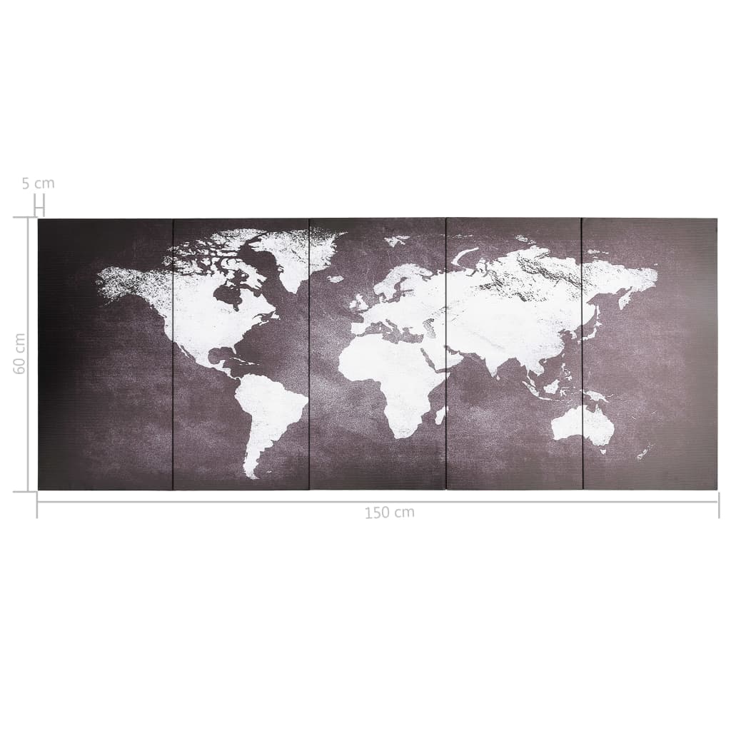 Wandprintset Wereldkaart 150X60 Cm Canvas Grijs