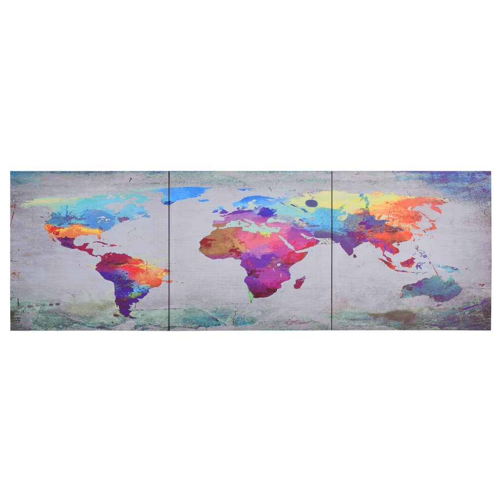 Wandprintset Wereldkaart 120X40 Cm Canvas Meerkleurig