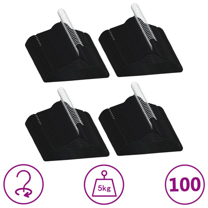 100-Delige Kledinghangerset Anti-Slip Fluweel Zwart