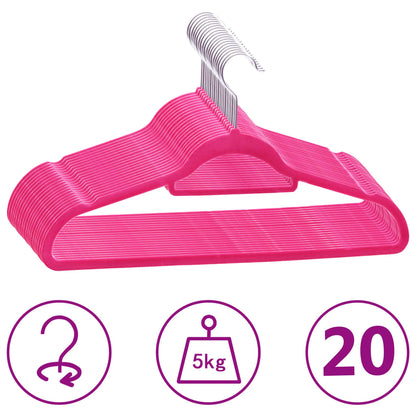 20-Delige Kledinghangerset Anti-Slip Fluweel Roze