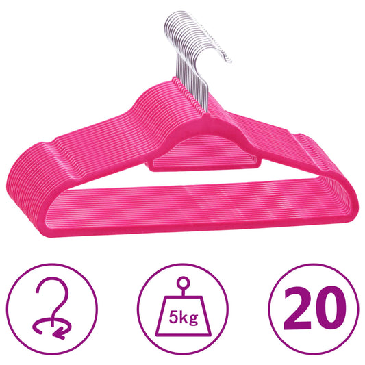 20-Delige Kledinghangerset Anti-Slip Fluweel Roze