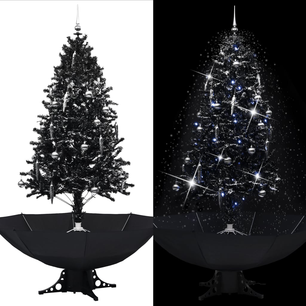 Kerstboom Sneeuwend Met Paraplubasis 190 Cm Pvc Zwart