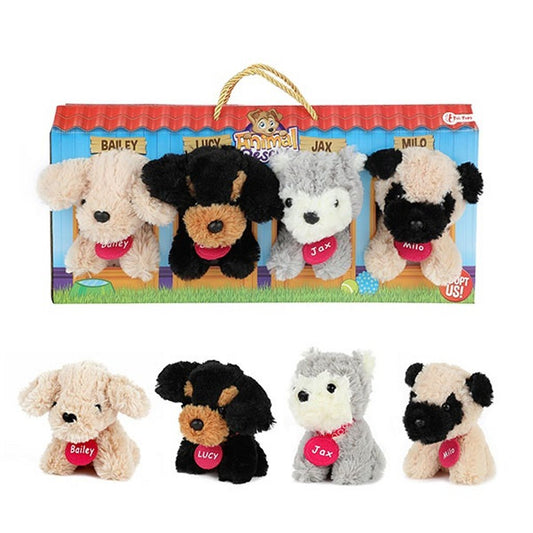 Toi-Toys Pluchen Hondjes In Hondenhok Koffer 4 Stuks