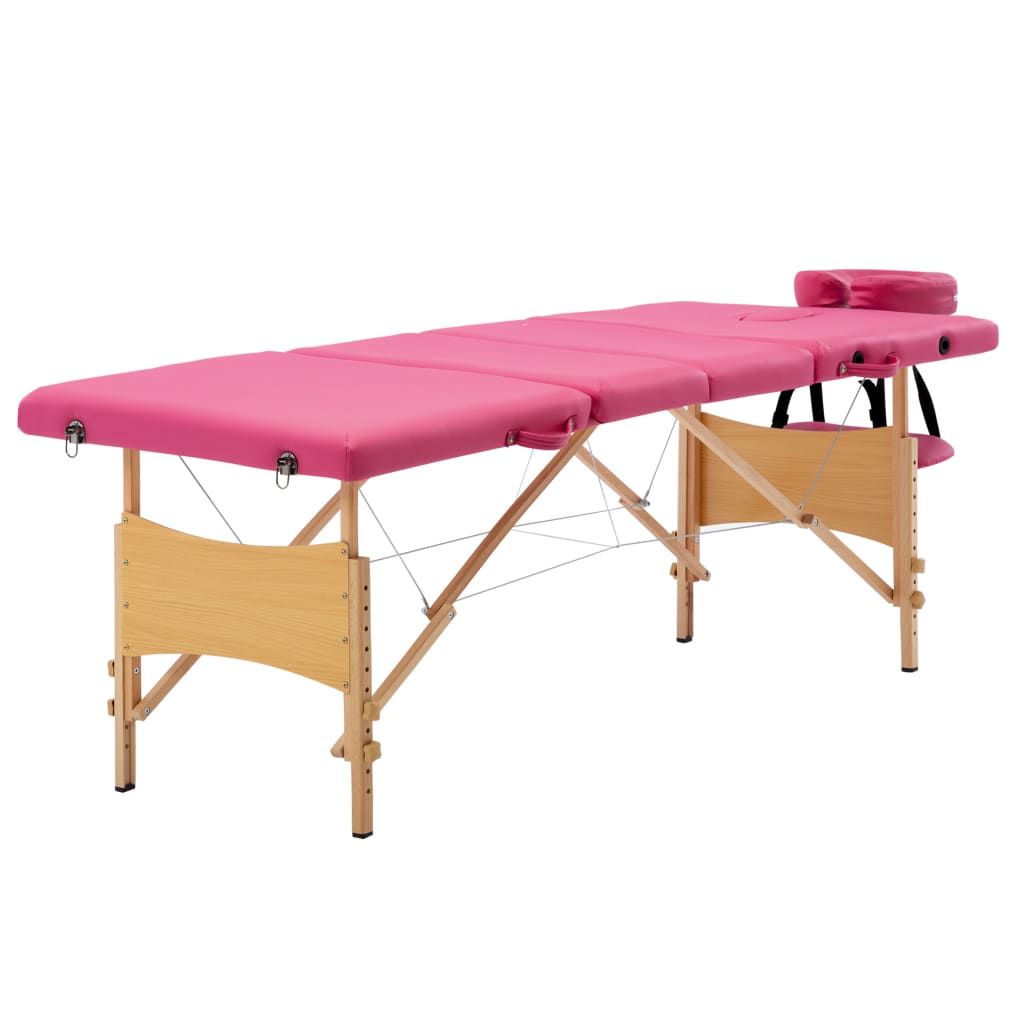 Massagetafel Inklapbaar 4 Zones Hout Roze