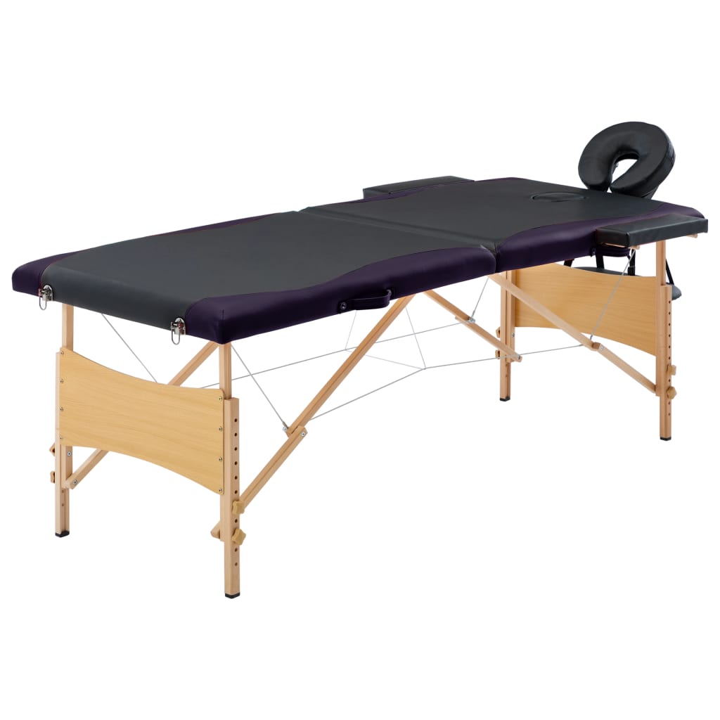 Massagetafel Inklapbaar 2 Zones Hout Zwart