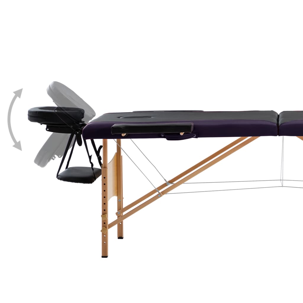 Massagetafel Inklapbaar 2 Zones Hout Zwart