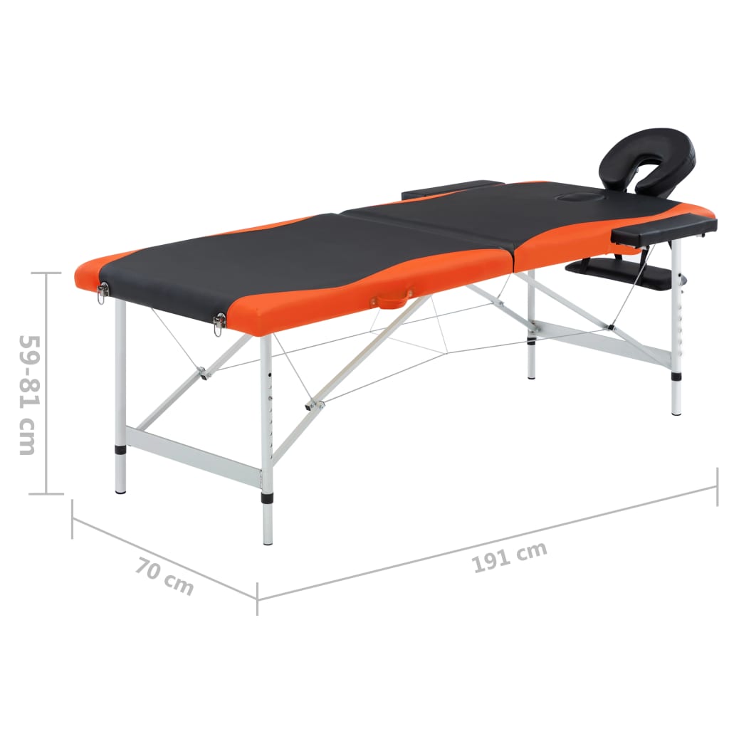 Massagetafel Inklapbaar 2 Zones Aluminium Zwart En Oranje