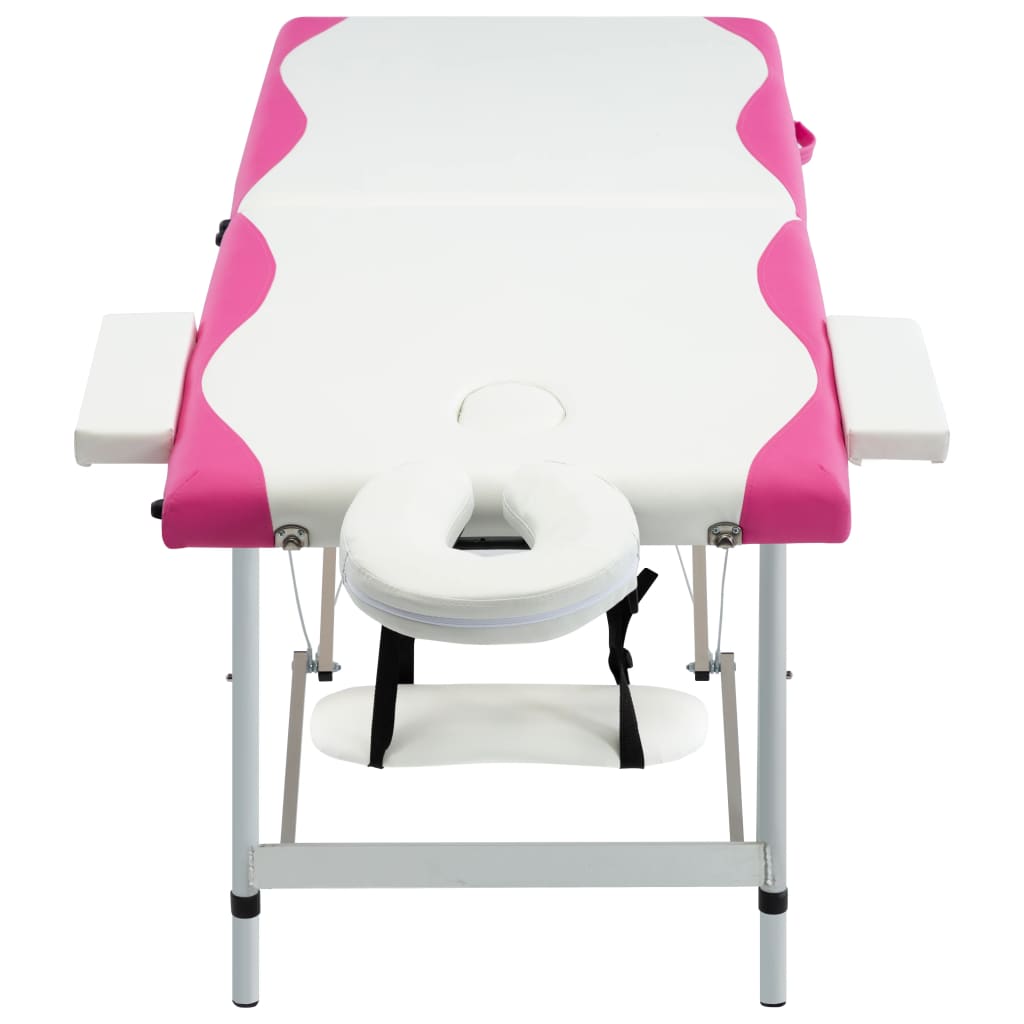 Massagetafel Inklapbaar 2 Zones Aluminium Wit En Roze