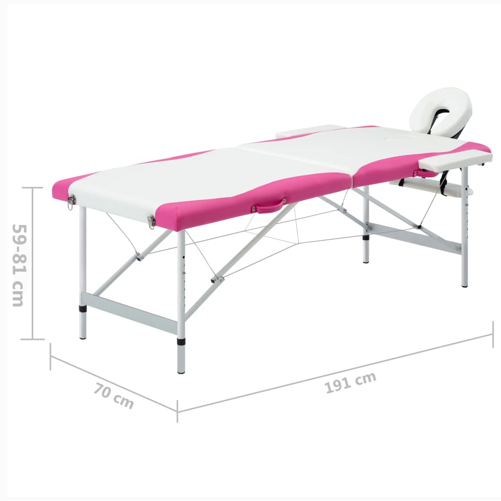 Massagetafel Inklapbaar 2 Zones Aluminium Wit En Roze