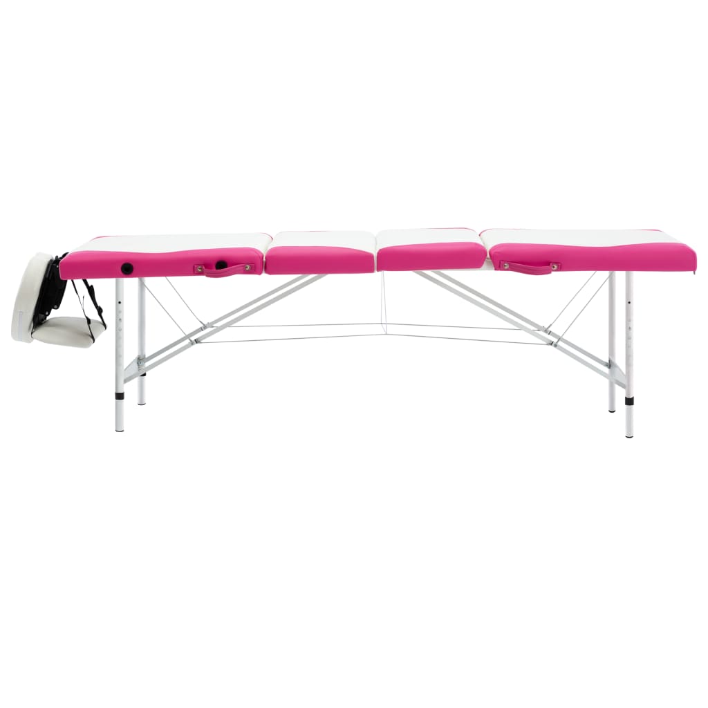 Massagetafel Inklapbaar 4 Zones Aluminium Wit En Roze