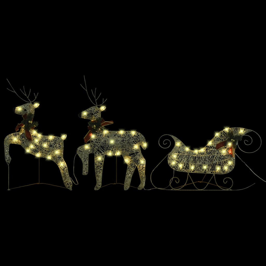 Buitenkerstversiering Rendieren En Slee 60 Led's Goudkleurig