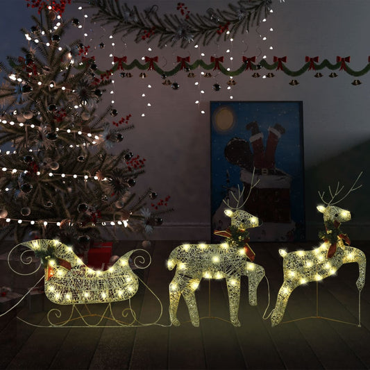 Buitenkerstversiering Rendieren En Slee 60 Led's Goudkleurig