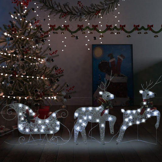 Buitenkerstversiering Rendieren En Slee 60 Led's Zilverkleurig