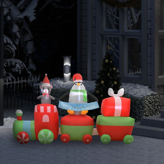 Kersttrein Met Pinguïn En Muis Opblaasbaar Led Ip44 350 Cm