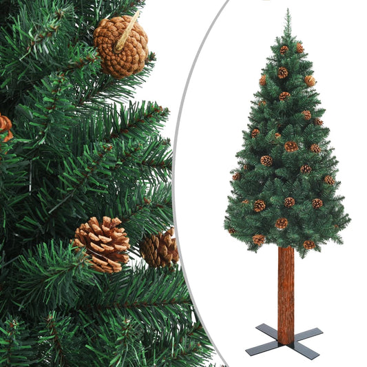 Kerstboom Met Echt Hout En Dennenappels Smal 180 Cm Pvc Groen
