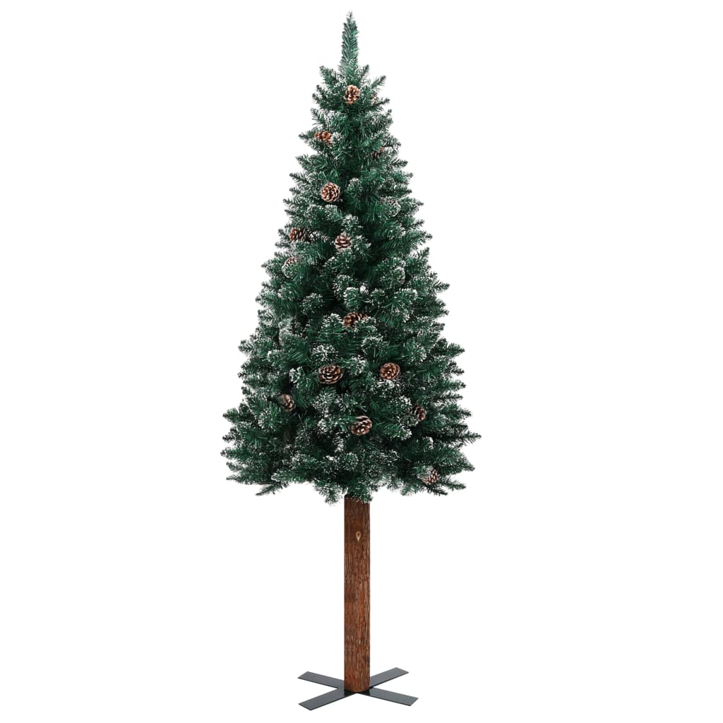 Kerstboom Met Echt Hout En Witte Sneeuw Smal 150 Cm Groen