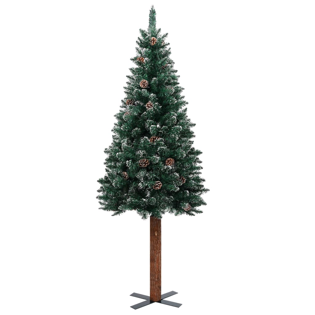Kerstboom Met Echt Hout En Witte Sneeuw Smal 180 Cm Groen