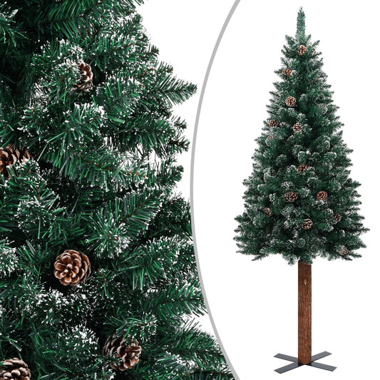 Kerstboom Met Echt Hout En Witte Sneeuw Smal 210 Cm Groen