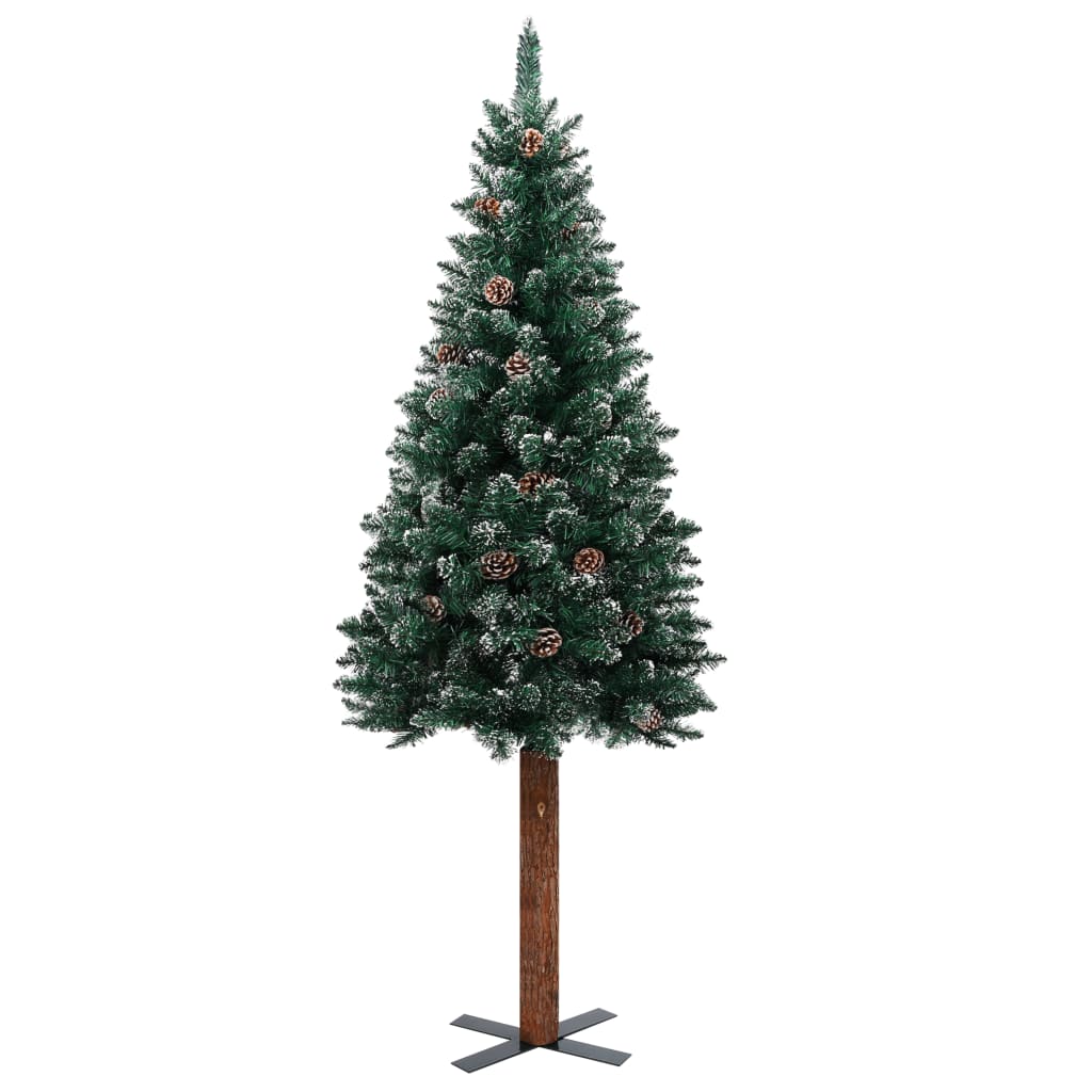 Kerstboom Met Echt Hout En Witte Sneeuw Smal 210 Cm Groen