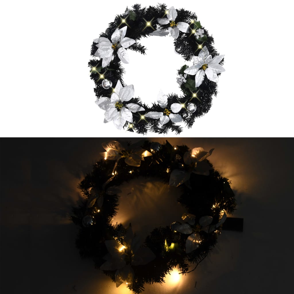 Kerstkrans Met Led-Lampjes 60 Cm Pvc Zwart