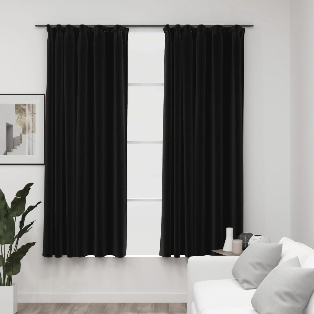 Gordijnen Linnen Verduisterend Haken 2 St 140X175 Cm Antraciet