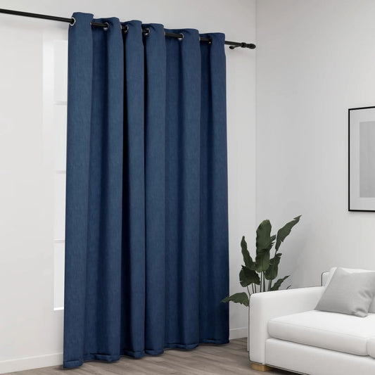 Gordijn Linnen-Look Verduisterend Met Ogen 290X245 Cm Blauw