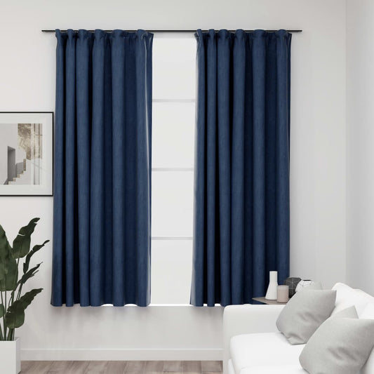 Gordijnen Linnen-Look Verduisterend Haken 2 St 140X175 Cm Blauw