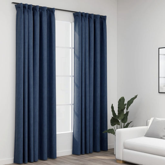Gordijnen Linnen-Look Verduisterend Haken 2 St 140X225 Cm Blauw