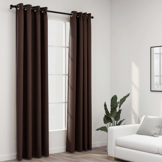Gordijnen Linnen-Look Verduisterend Ogen 2 St 140X225 Cm Taupe