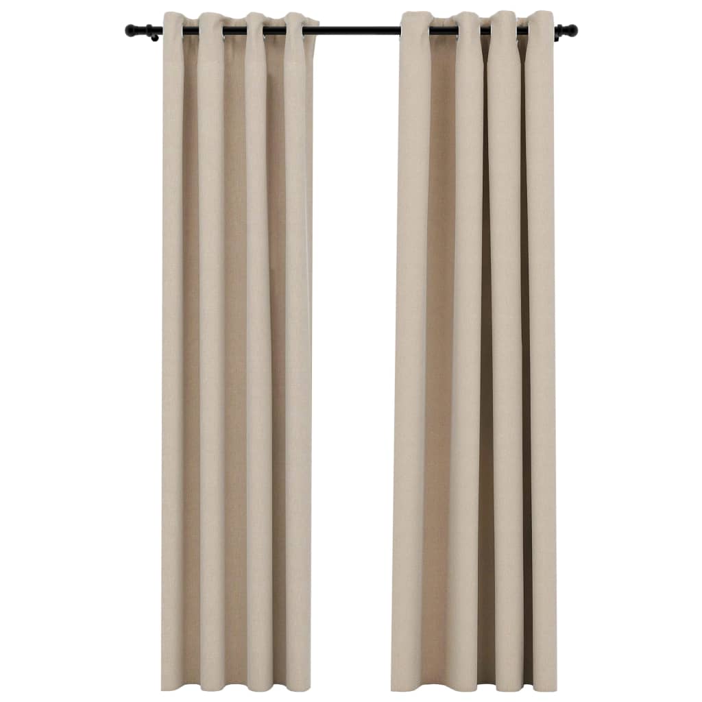Gordijnen Linnen-Look Verduisterend Ogen 2 St 140X225 Cm Beige