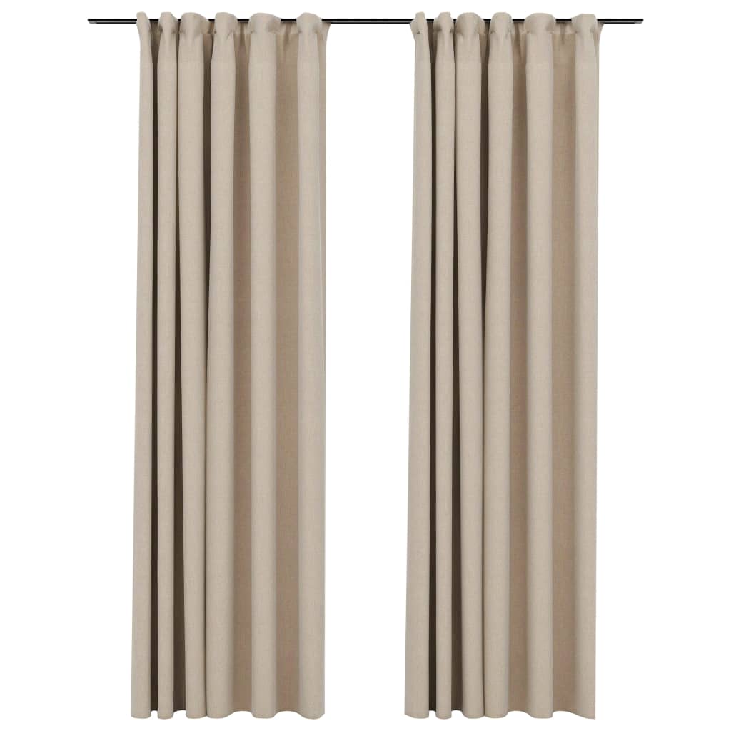 Gordijnen Linnen-Look Verduisterend Haken 2 St 140X225 Cm Beige