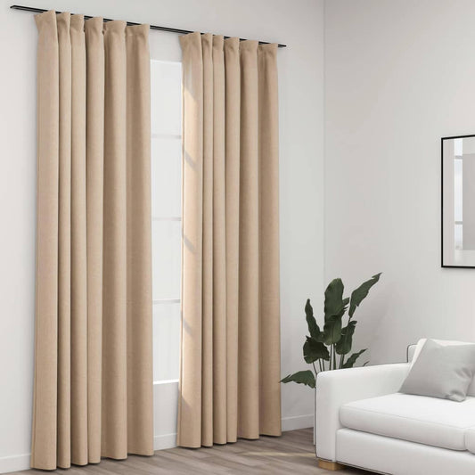 Gordijnen Linnen-Look Verduisterend Haken 2 St 140X225 Cm Beige