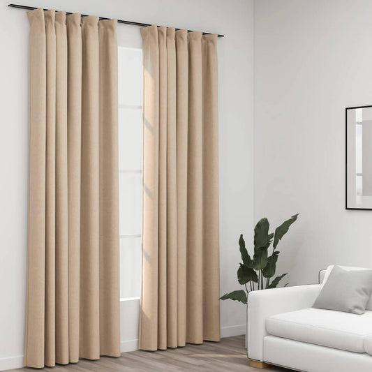 Gordijnen Linnen-Look Verduisterend Haken 2 St 140X245 Cm Beige