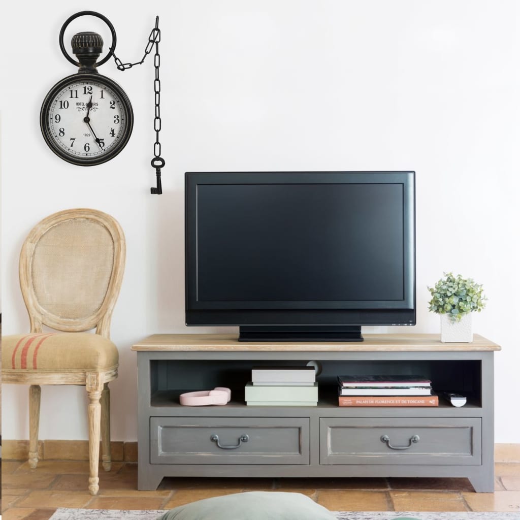 Wandklok 20X8X33,5 Cm Ijzer En Mdf Zwart
