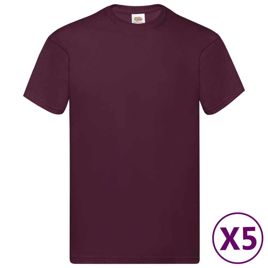 Fruit Of The Loom T-Shirts Original 5 St S Katoen Bordeauxrood