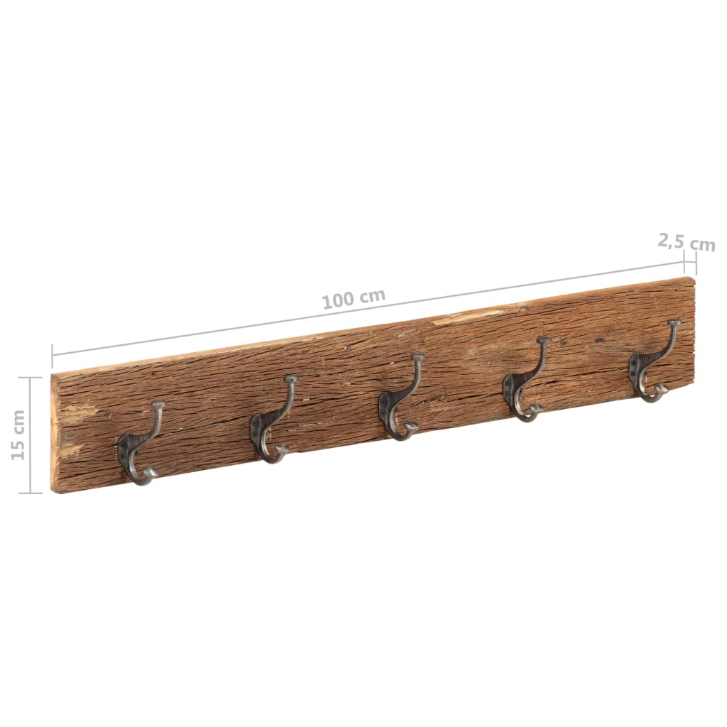 Wandkapstok Met 5 Haken 100X2,5X15 Cm Massief Gerecycled Hout