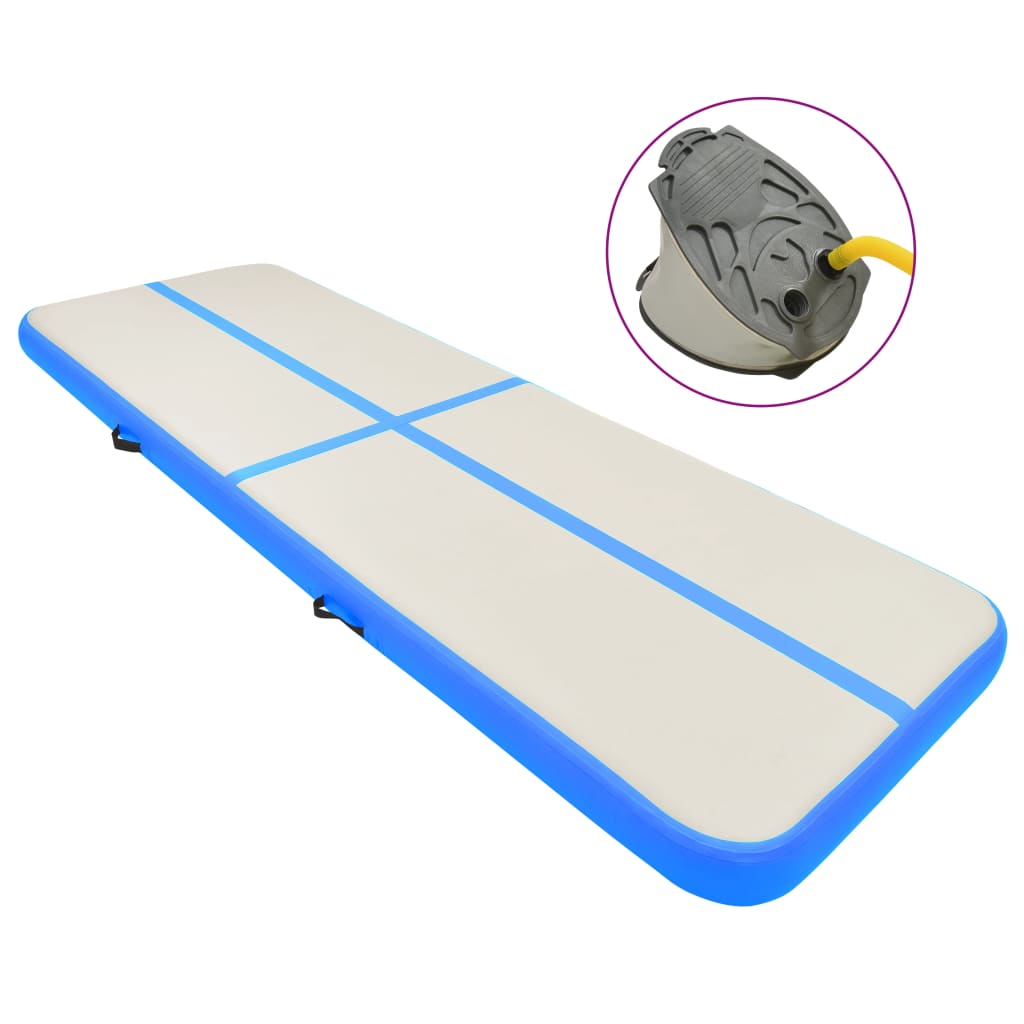 Gymnastiekmat Met Pomp Opblaasbaar 400X100X15 Cm Pvc Blauw