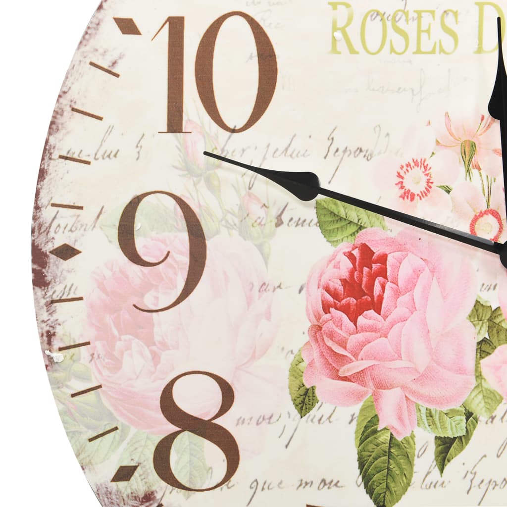 Wandklok Vintage Stijl 60 Cm Bloemen