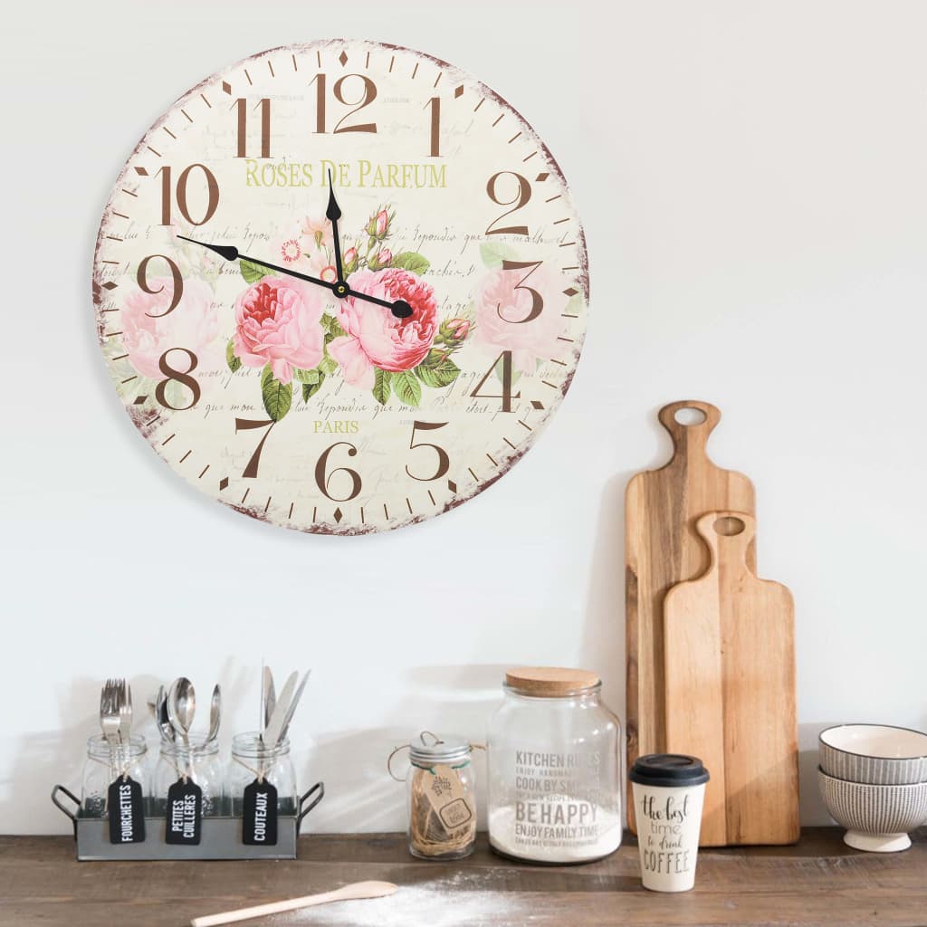 Wandklok Vintage Stijl 60 Cm Bloemen