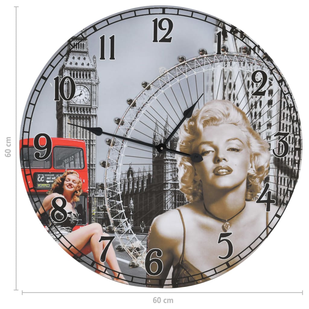 Wandklok Vintage Stijl 60 Cm Marilyn Monroe