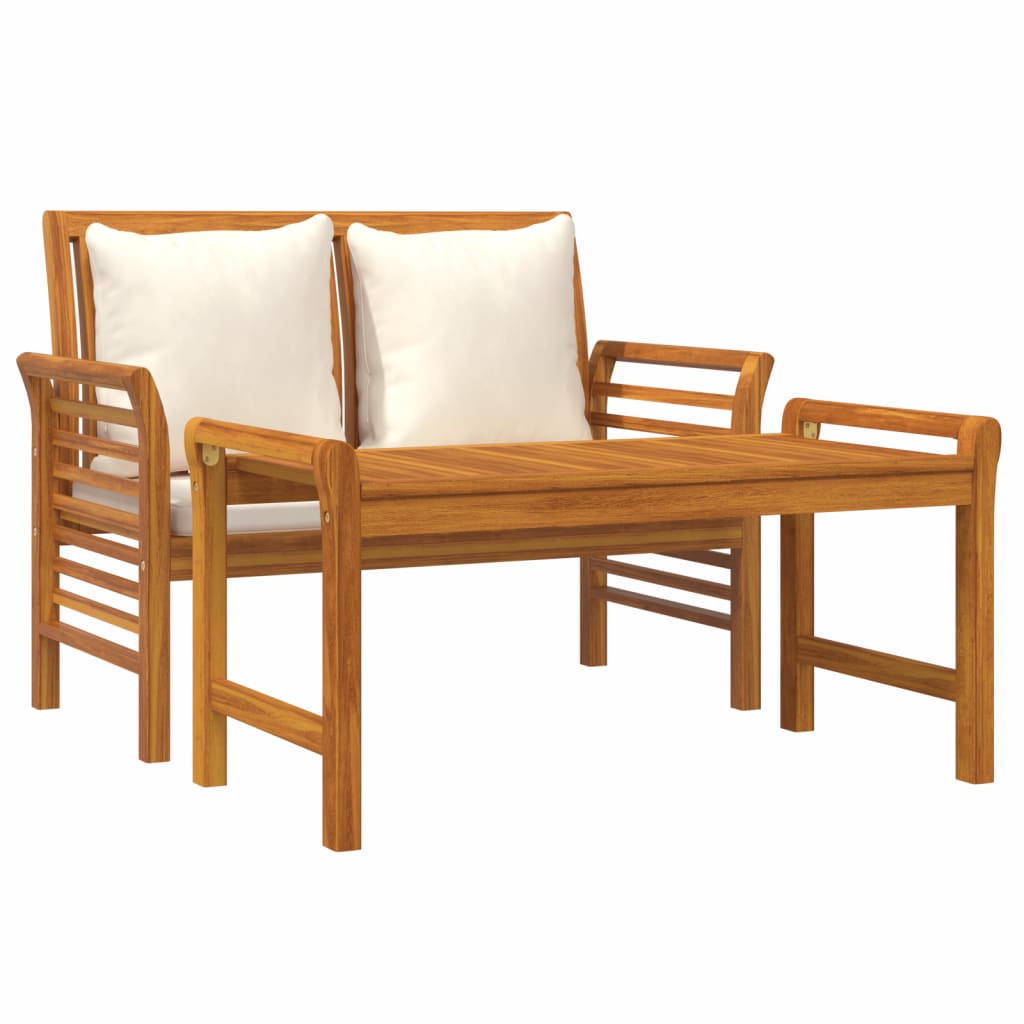 2-Delige Loungeset Met Crèmewitte Kussens Massief Hout