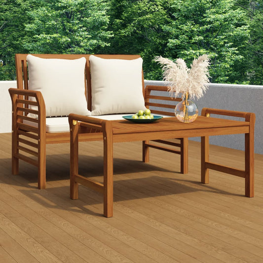 2-Delige Loungeset Met Crèmewitte Kussens Massief Hout