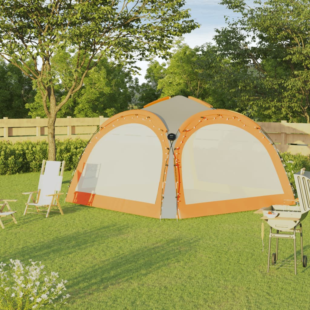 Partytent Met Led En 4 Zijwanden 3,6X3,6X2,3 M Grijs En Oranje