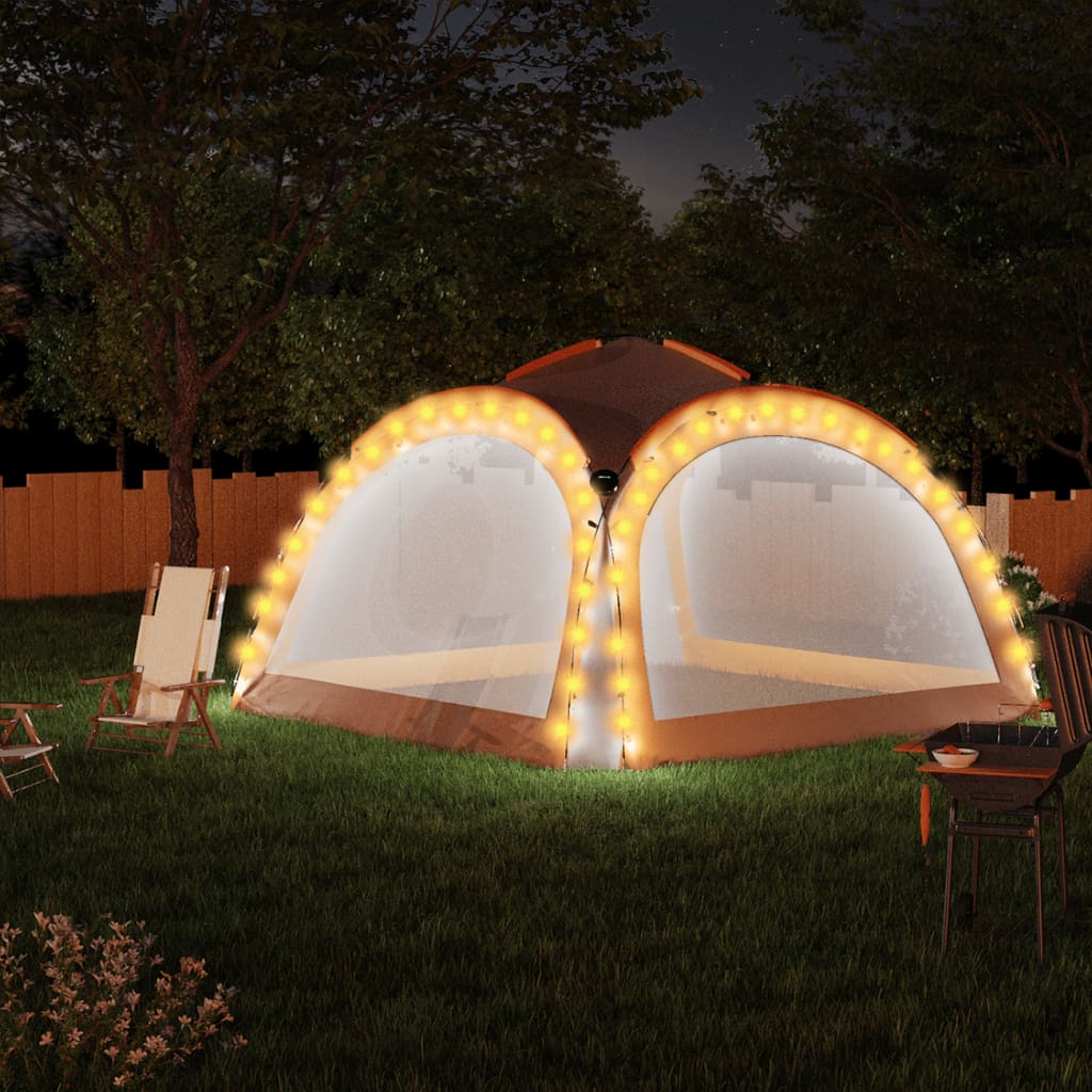 Partytent Met Led En 4 Zijwanden 3,6X3,6X2,3 M Grijs En Oranje