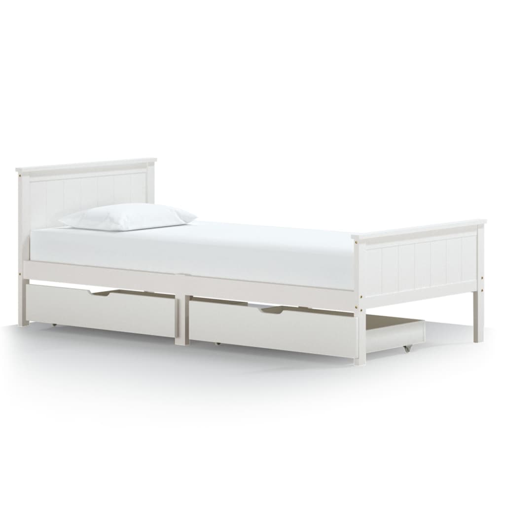 Bedframe Met 2 Lades Massief Grenenhout Wit 100X200 Cm